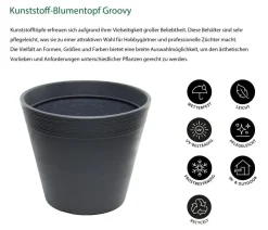Dehner Kunststoff-Topf Groovy, konisch, anthrazit