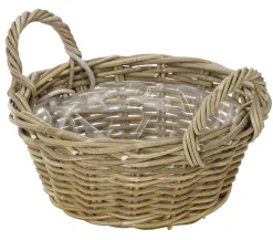 Dehner Rattan Pflanzschale mit Henkel, grau/braun