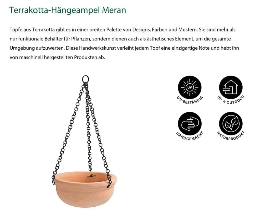 Dehner Terrakotta-Hängeampel Meran mit Kette, rund