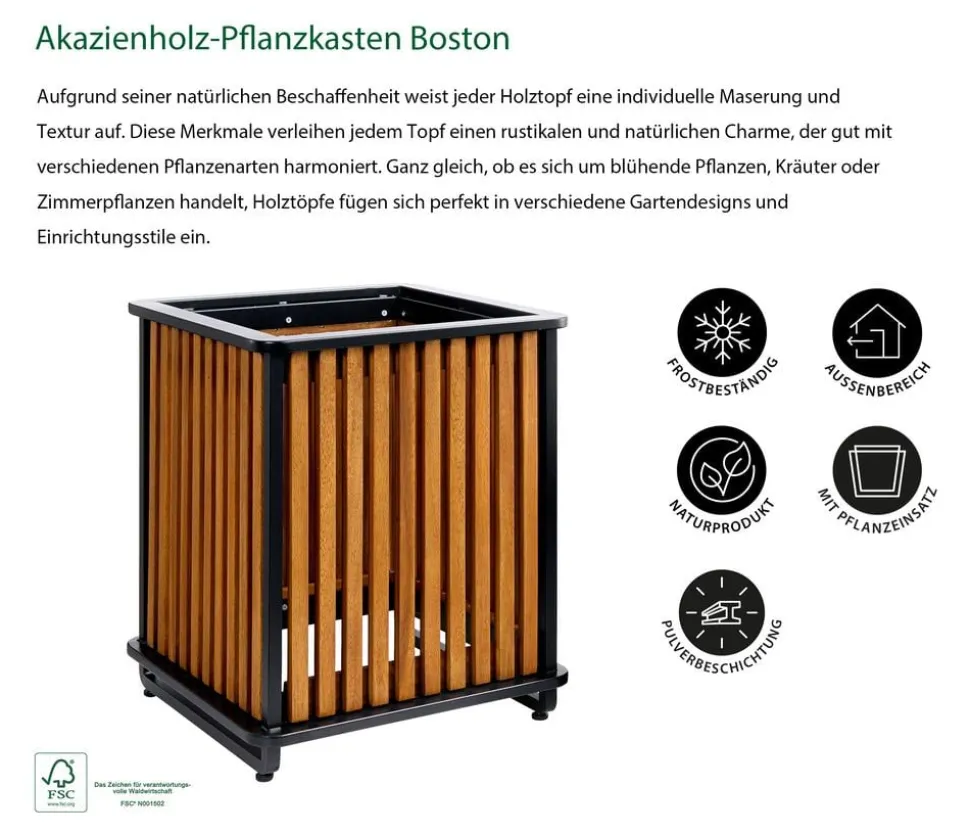 Dehner Akazienholz-Pflanzkasten Boston, quadratisch, ca. H50 cm