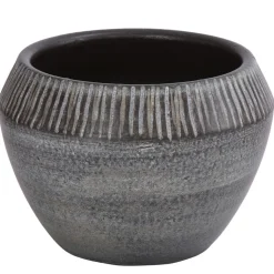 Dehner Keramik-Übertopf Hailey, bauchig, dunkelbraun, ca. Ø17 cm