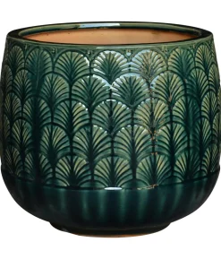 Dehner Keramik-Pflanztopf Peacock, rund, grün