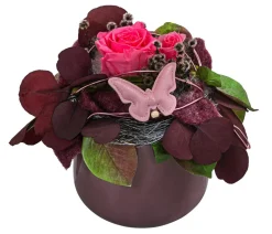Dehner Keramik-Schale mit Longlife-Rose Rosalie, rosa, ca. Ø15/H25 cm