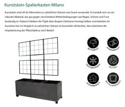 Dehner Kunststein-Spalierkasten Milano mit Rollen + 3 Pflanzeinsätzen, grau, ca. B100/H130/T35 cm