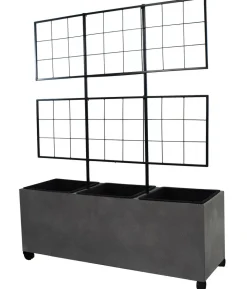 Dehner Kunststein-Spalierkasten Milano mit Rollen + 3 Pflanzeinsätzen, grau, ca. B100/H130/T35 cm