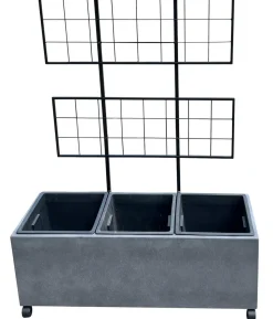 Dehner Kunststein-Spalierkasten Milano mit Rollen + 3 Pflanzeinsätzen, grau, ca. B100/H130/T35 cm
