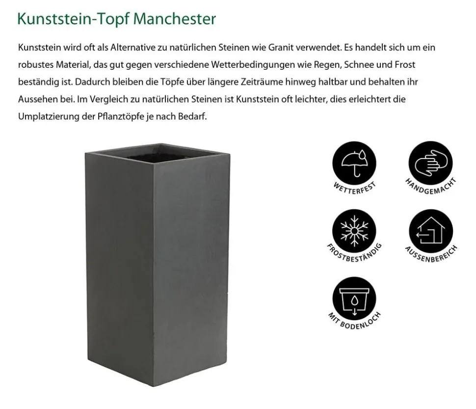 Dehner Kunststein-Topf Manchester, quadratisch