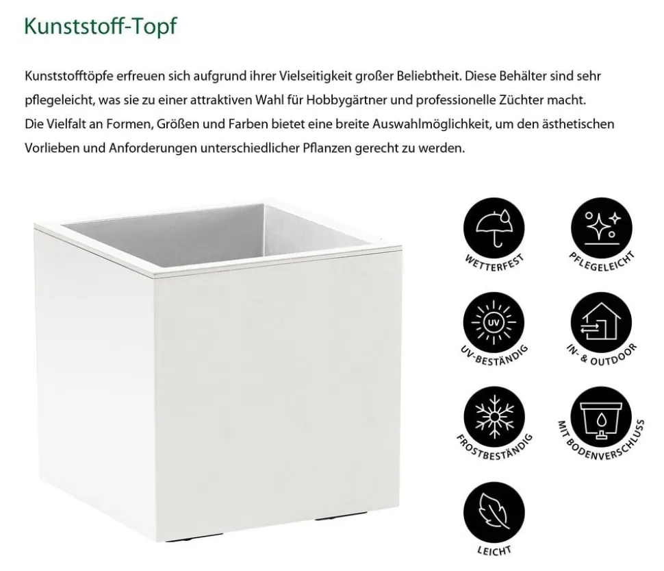 Dehner Kunststoff-Topf Kebe, quadratisch, ca. B40/H40/T40 cm
