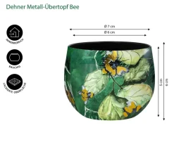 Dehner Metall-Übertopf Bee, bauchig, grün/gold
