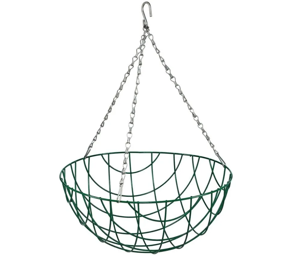 Dehner Metall-Hängeampel Basket mit Kokoseinlage, rund, grün/silber, ca. Ø35 cm