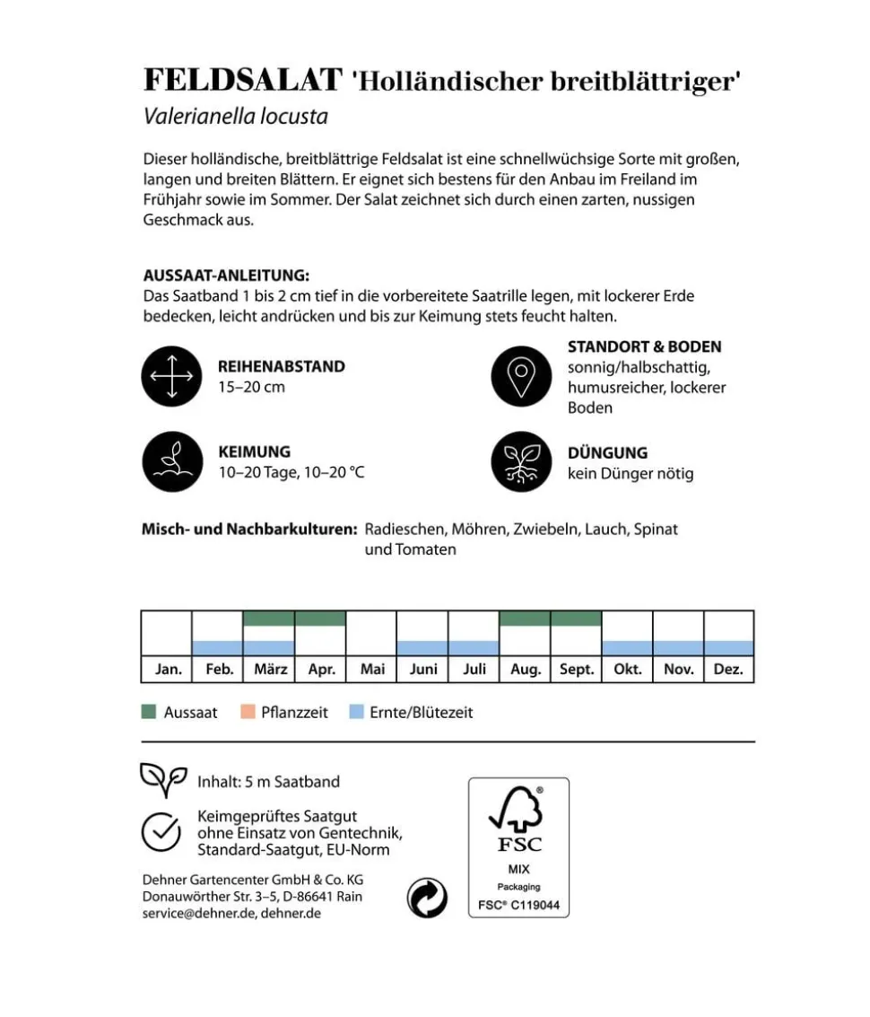 Dehner Saatband Feldsalat 'Holländischer breitblättriger', L5 m