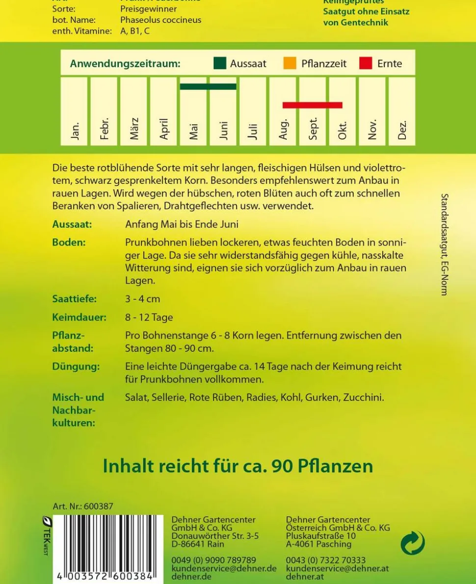 Dehner Samen Prunk-/Feuerbohne 'Preisgewinner'