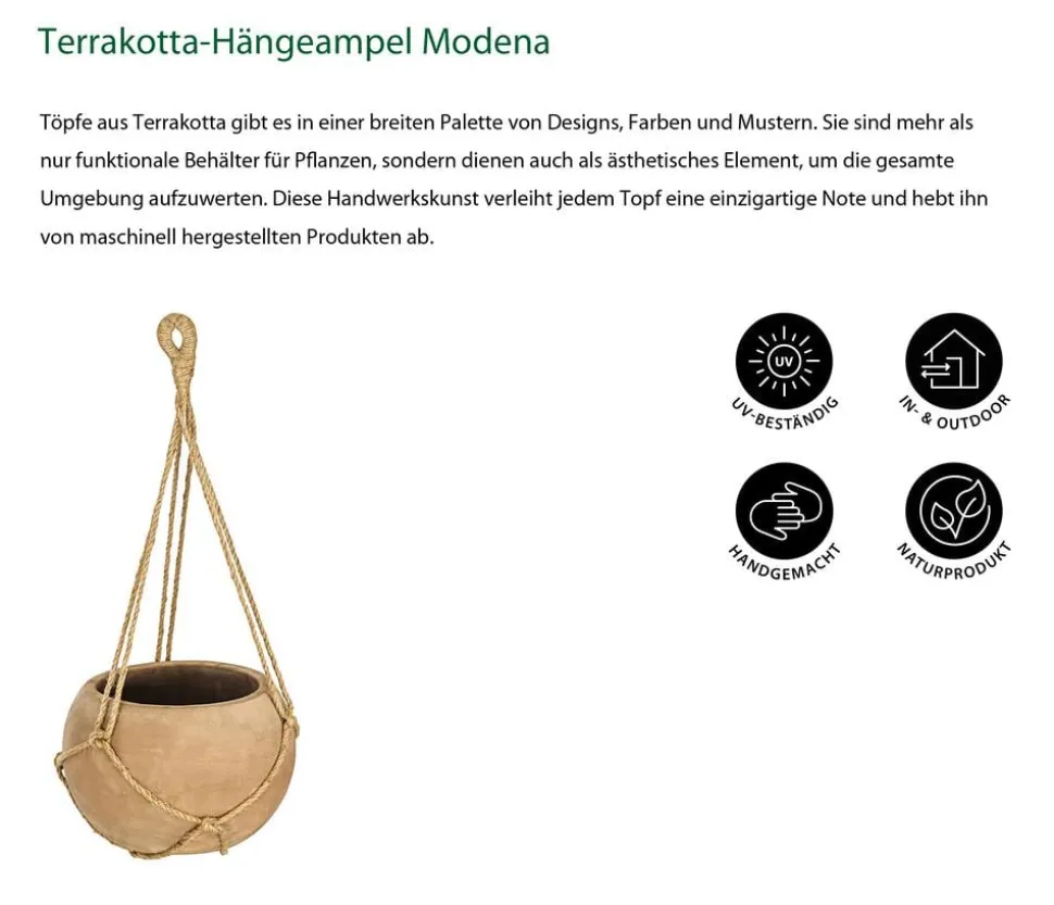 Dehner Terrakotta-Hängeampel Modena, rund, m-terra