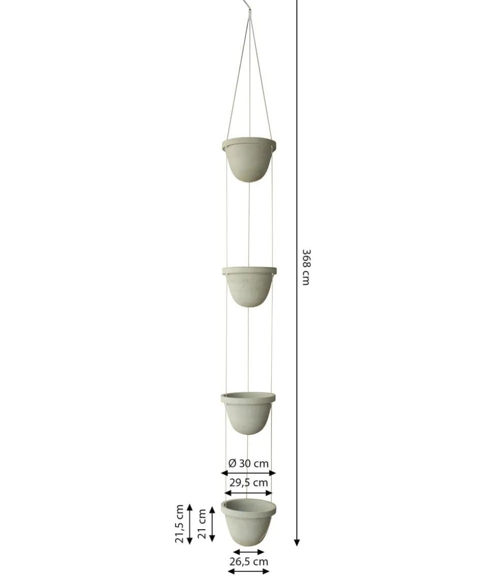 Dehner Zement-Hängetopf mit Kordel, rund, ca. H368 cm