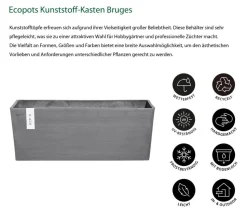 Ecopots Kunststoff-Kasten Bruges hängend, rechteckig, grau, ca. B55/H21/T20 cm