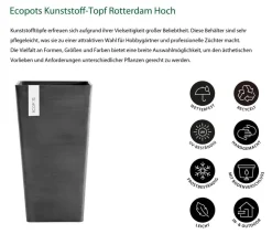 Ecopots Kunststoff-Topf Rotterdam Hoch, quadratisch