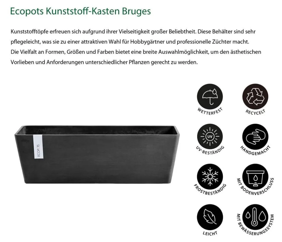 Ecopots Kunststoff-Kasten Bruges mit Wassersystem, rechteckig