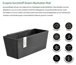Ecopots Kunststoff-Kasten Manhattan Wall mit Wassersystem, rechteckig