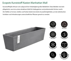 Ecopots Kunststoff-Kasten Manhattan Wall mit Wassersystem, rechteckig