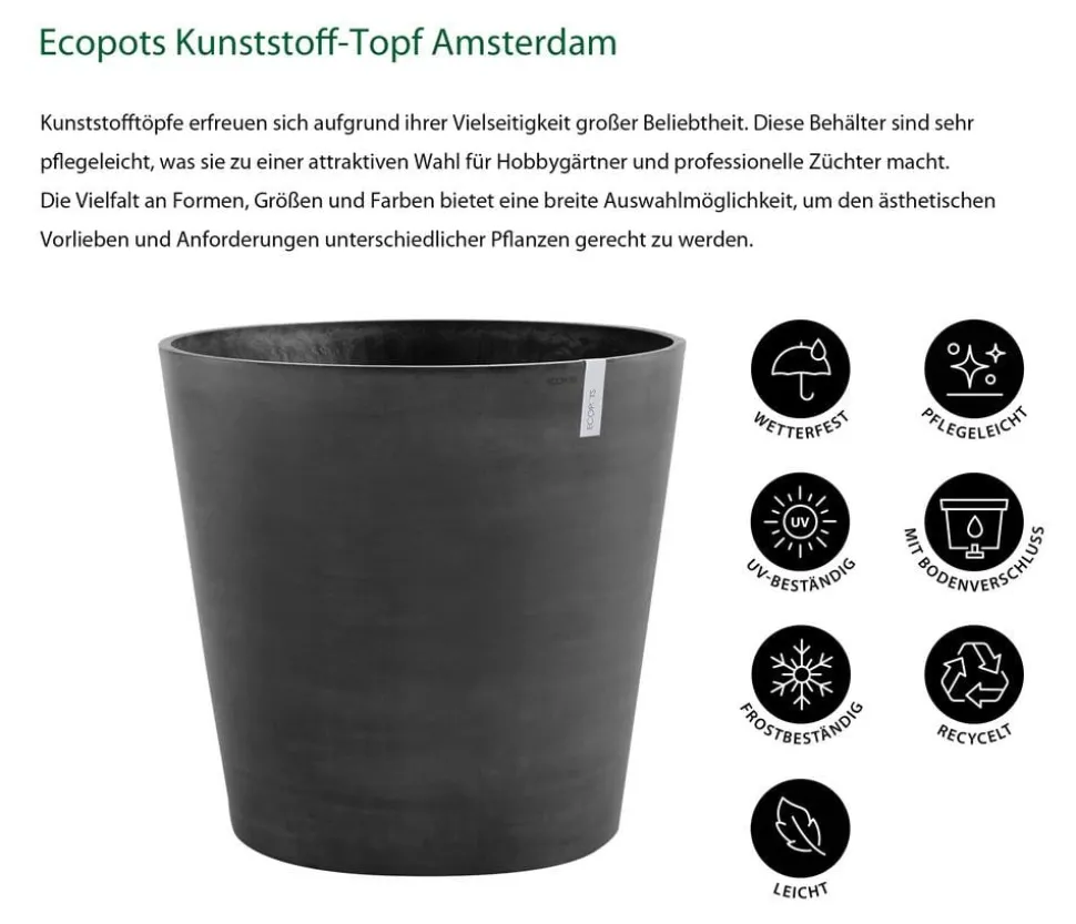 Ecopots Kunststoff-Topf Amsterdam mit Rollen, rund