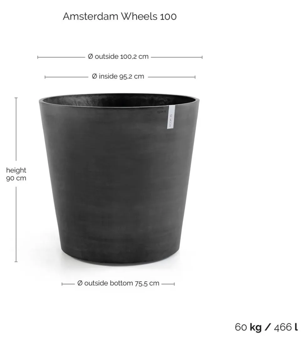 Ecopots Kunststoff-Topf Amsterdam mit Rollen, rund