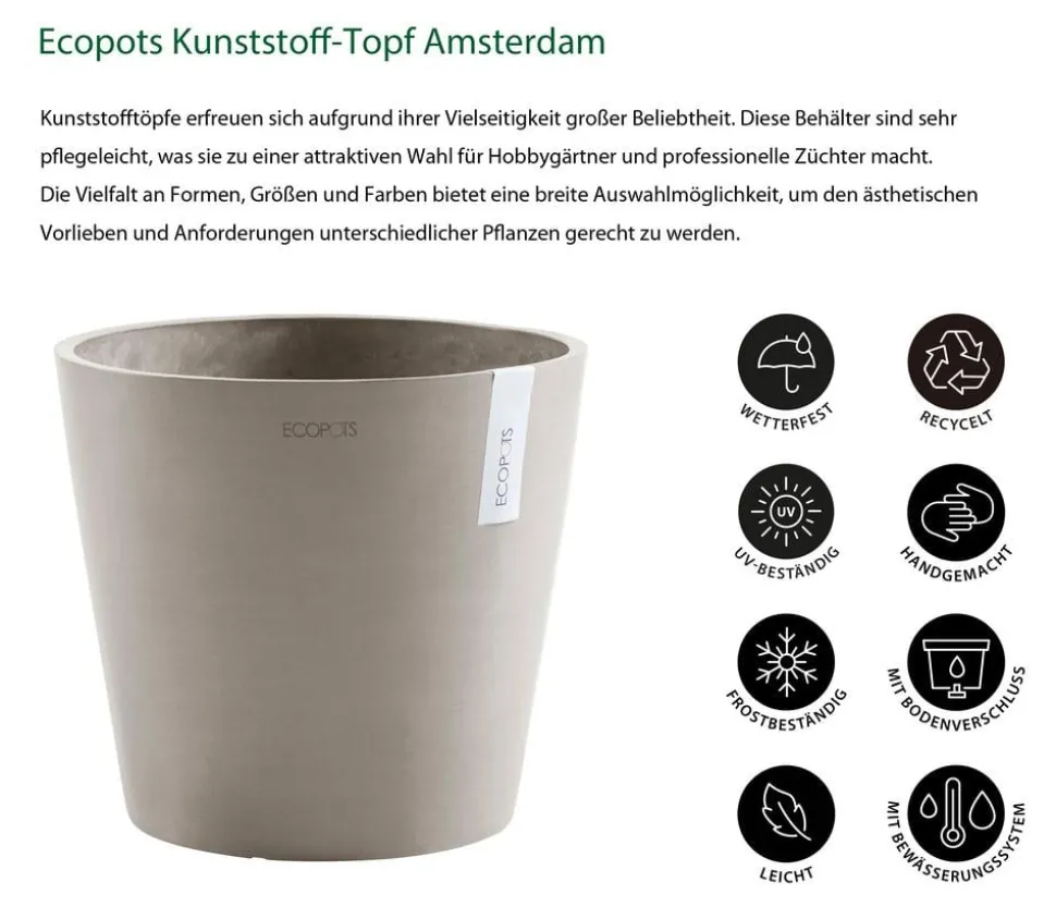 Ecopots Kunststoff-Topf Amsterdam mit Wassersystem, rund