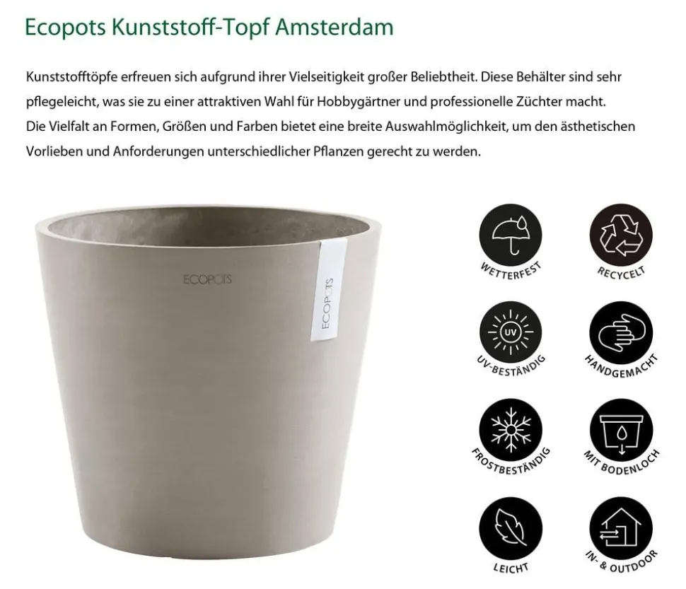 Ecopots Kunststoff-Topf Amsterdam, rund