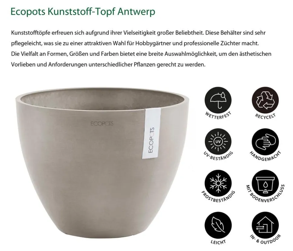 Ecopots Kunststoff-Topf Antwerp, rund