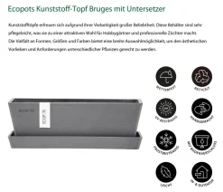 Ecopots Kunststoff-Topf Bruges mit Untersetzer, rechteckig