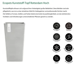 Ecopots Kunststoff-Topf Rotterdam Hoch, quadratisch
