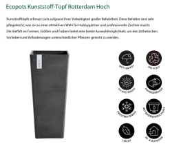 Ecopots Kunststoff-Topf Rotterdam Hoch, quadratisch