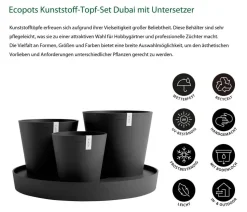 Ecopots Kunststoff-Topf-Set Dubai mit Untersetzer, 4-teilig