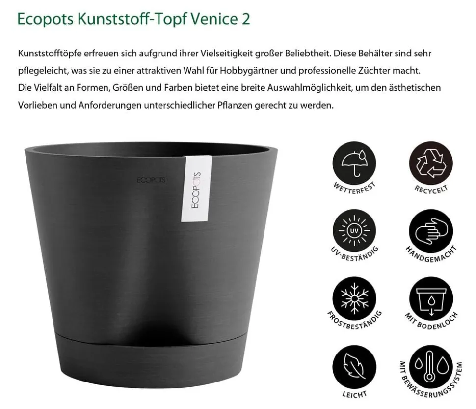 Ecopots Kunststoff-Topf Venice 2, rund