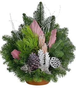 Grabgesteck in Ton-Schale, rosa, ca. B45/H45/T30 cm