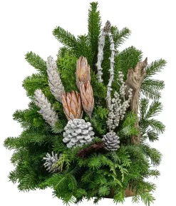 Grabgesteck mit Wurzelholz, orange/weiß, ca. B55/H50/T45 cm