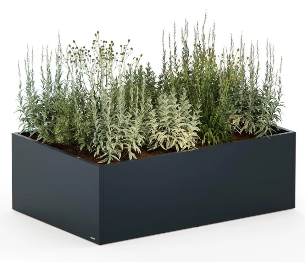 Herstera Metall-Pflanzkasten Cube Edge LED, rechteckig, anthrazit, ca. B150 cm