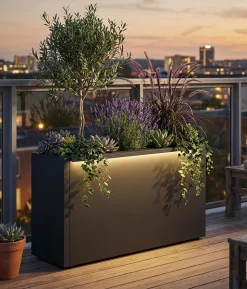 Herstera Metall-Pflanzkasten Cube LED, rechteckig, anthrazit