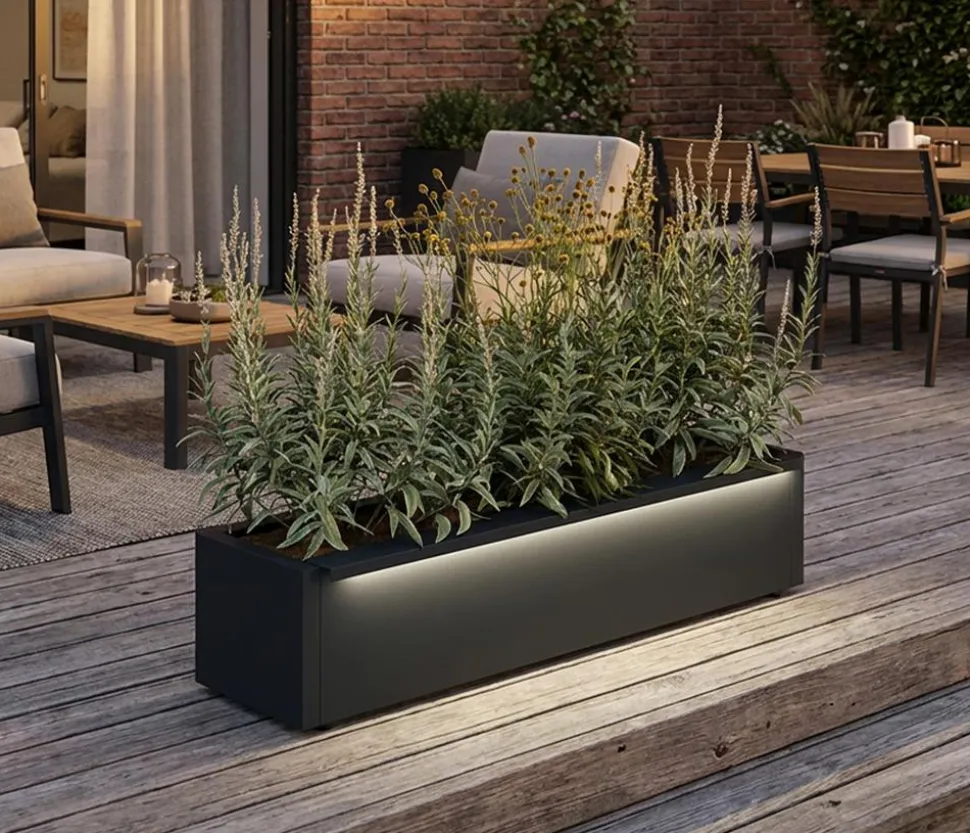 Herstera Metall-Pflanzkasten Cube Balcony LED, rechteckig, anthrazit