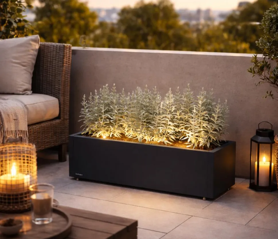 Herstera Metall-Pflanzkasten Cube Balcony LED, rechteckig, anthrazit