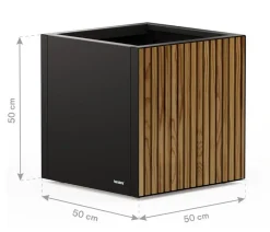 Herstera Metall-Pflanzkasten Deco Planter, quadratisch, schwarz/natur, ca. B50/H50/T50 cm