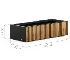 Herstera Metall-Pflanzkasten Deco Planter Xic LED, rechteckig, schwarz/natur