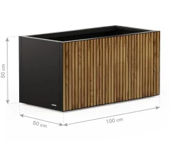 Herstera Metall-Pflanzkasten Deco Planter LED, rechteckig, schwarz/natur