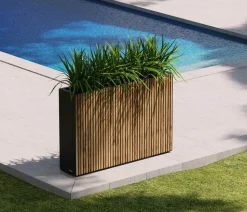 Herstera Metall-Raumtrenner Deco Planter LED, rechteckig, schwarz/natur