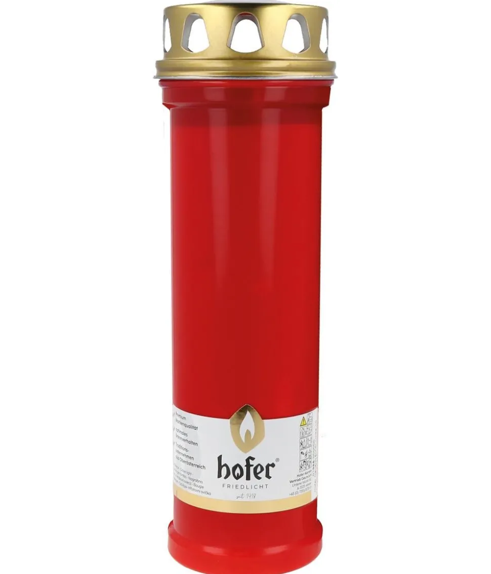 Hofer Grabkerze Riesenbrenner mit Deckel, rot