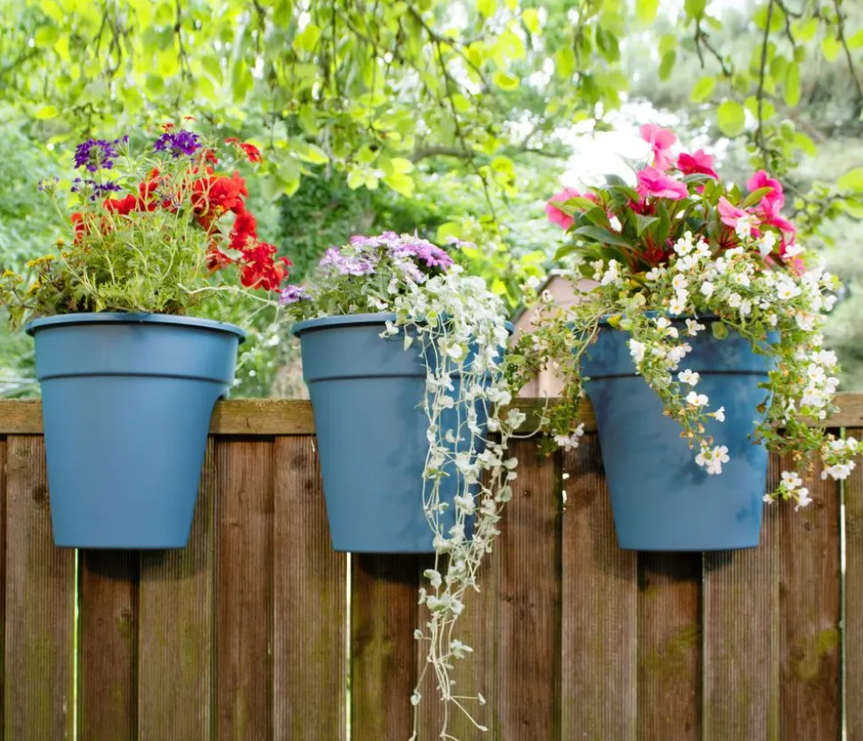 KHW Kunststoff-Geländertopf Flowerclip, rund, ca. Ø27/H27 cm, 3er-Set