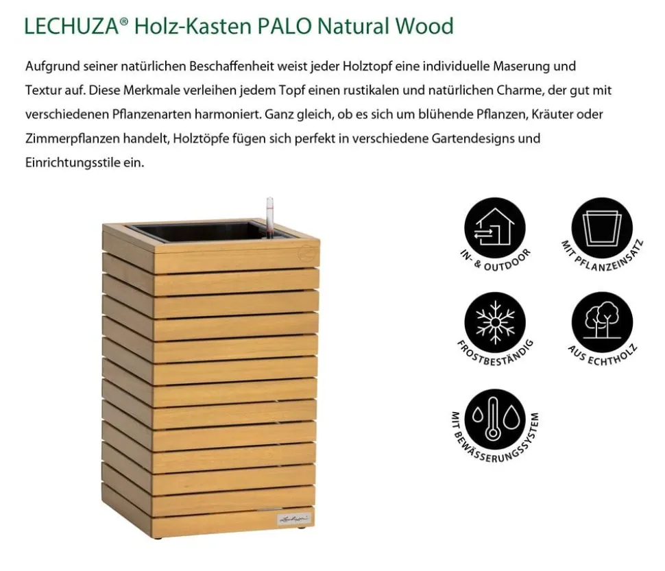 LECHUZA® Holz-Kasten PALO Natural Wood 35, quadratisch