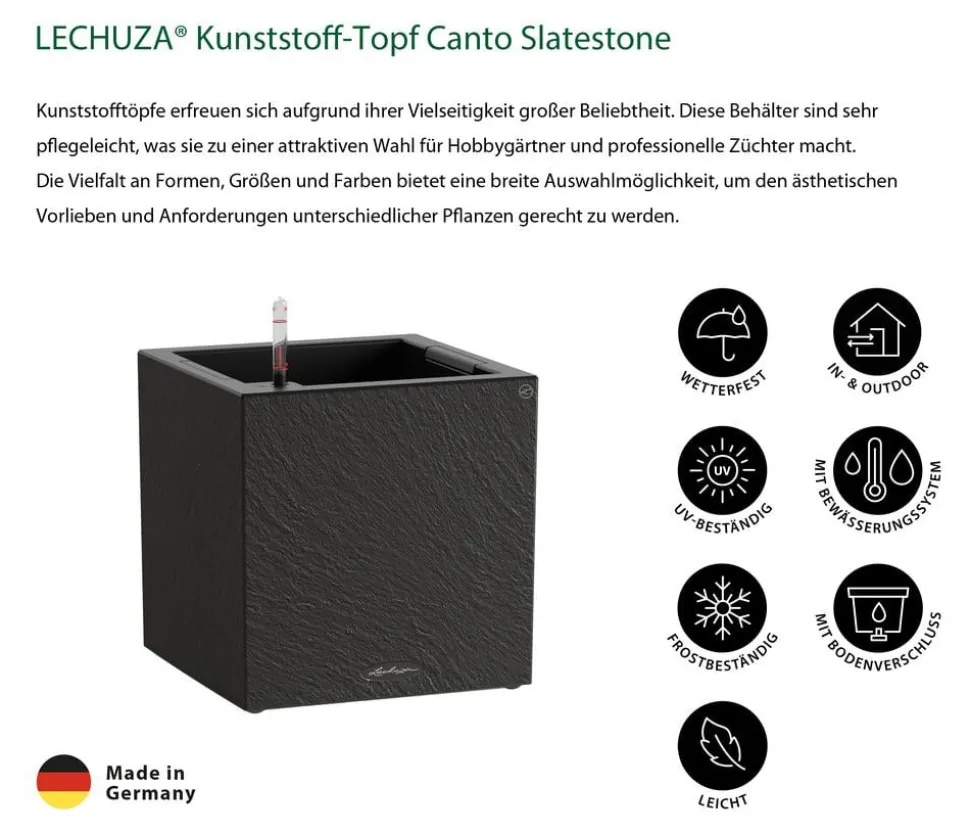 LECHUZA® Kunststoff-Topf Canto Slatestone inkl. Pflanzeinsatz, quadratisch