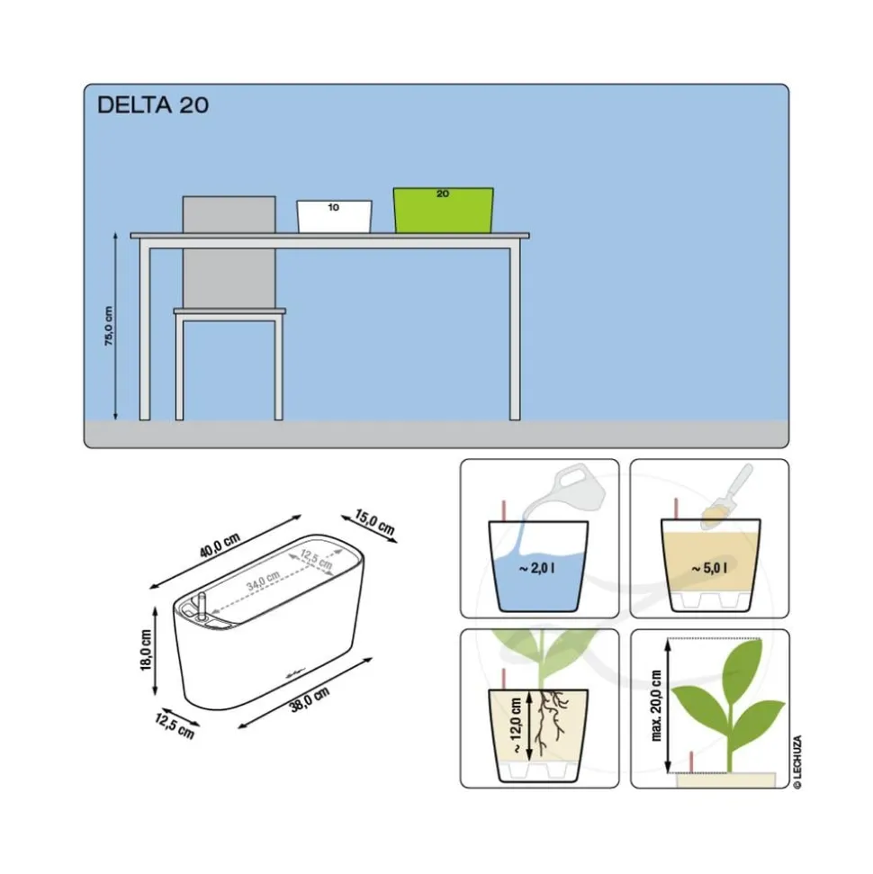 LECHUZA® DELTA, All-in-One-Set, hochglanz
