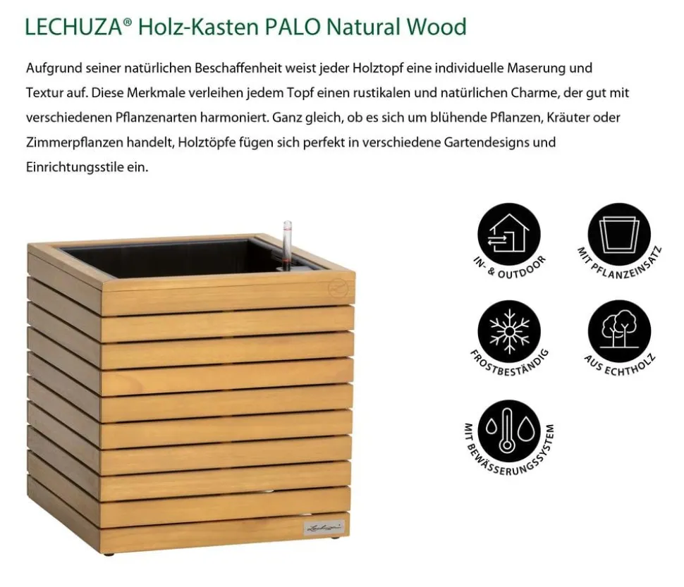 LECHUZA® Holz-Kasten PALO Natural Wood 45, quadratisch
