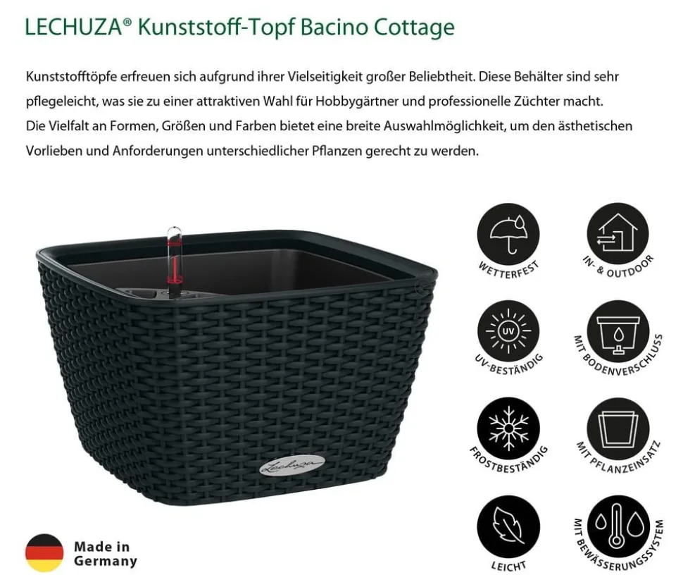 LECHUZA® Kunststoff-Topf Bacino Cottage inkl. Pflanzeinsatz, konisch, ca. B31/H19,5/T31 cm